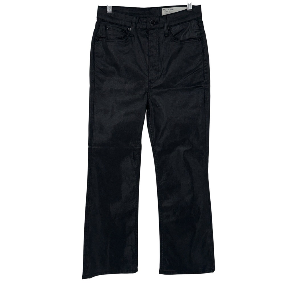 Rag & Bone Casey High-Rise Ankle Flare Coated Black Jeans Size 27 WDD22F2917SGBL